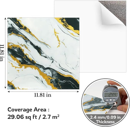 2.4mm Thick Marble Peel and Stick Wall Panels, Self-Adhesive Waterproof Wallpaper for Kitchen Backsplash, Bathroom Wall Decor, 30 Sheets