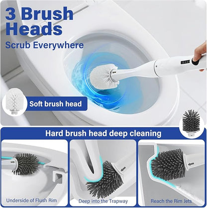 Electric Toilet Brush Scrubber and Holder Set,Electric Toilet Bowl Cleaning Kit with 8 Disposable Refill Heads,Hard Nylon Brush and Soft Silicone Brush