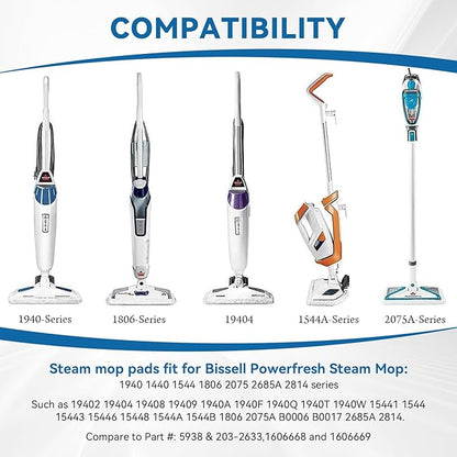 S2U 6-Pack Bissell Steam Mop Pads, for Bissell Powerfresh Steam Mop Pads 1940/1806, Thick & Washable Steam Mop Replacement Pads for Weekly Tile/Vinyl/Concrete/Large Home/Garage Cleaning