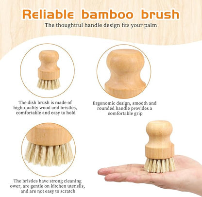12 Packs Bamboo Dish Scrub Brushes, Wok Brush, Wooden Scrubbers Set Bamboo Scrub Brush Clean Pan for Kitchen Sink Cleaning Cast Iron Pots and Pans