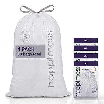 happimess 5.3 Gallon (20L) Drawstring Trash Bags, Unscented, Clear, Heavy Duty LDPE Liners for Kitchen and Household, Custom Fit, 80 Count (4 Packs of 20 Liners) HPM3000B-C-4SET
