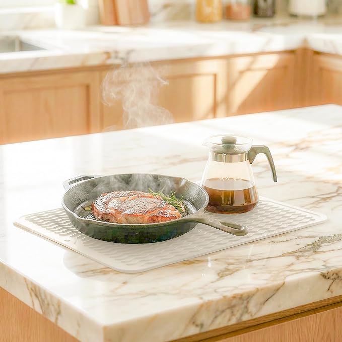 MicoYang Silicone Dish Drying Mat for Multiple Usage,Easy clean,Eco-friendly,Heat-resistant Silicone Mat for Kitchen Counter or Sink,Refrigerator or drawer liner White L 16 inches x 12 inches