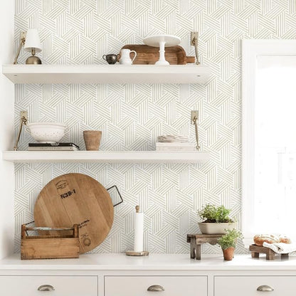 Ismoon 78.7"x17.3" Boho Wallpaper Peel and Stick Modern Beige Wallpaper Geometric Contact Paper Neutral Line Removable Wall Paper Textured Hexagon Renter Friendly Kitchen Bathroom Vinyl Roll