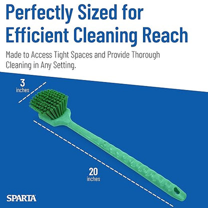 SPARTA 40501EC09 Plastic Large Scrub Brush, Kitchen Brush, Utility Brush With Long Handle For Cleaning, 20 Inches, Green, (Pack of 6)