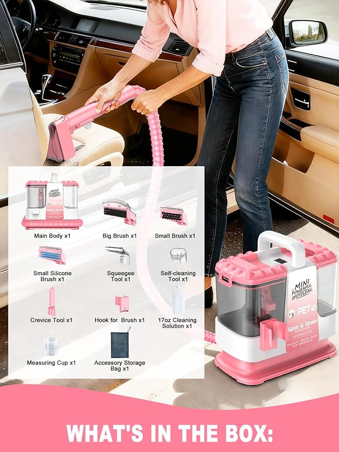 Upholstery Cleaner Machine, 16Kpa Portable Carpet & Upholstery Spot Cleaner Machine, Deep Stain Cleaning for Carpet, Pets, Stairs, Car Seat, Couch, with 5 Cleaning Tools and Cleaning Solutions