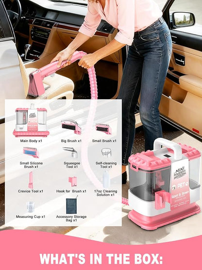Upholstery Cleaner Machine, 16Kpa Portable Carpet & Upholstery Spot Cleaner Machine, Deep Stain Cleaning for Carpet, Pets, Stairs, Car Seat, Couch, with 5 Cleaning Tools and Cleaning Solutions
