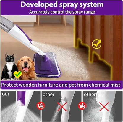 Mops for Floor Cleaning Wet Spray Mop with 14 oz Refillable Bottle and 3 Washable Microfiber Pads Home or Commercial Use Dry Wet Flat Mop for Hardwood Laminate Wood Ceramic