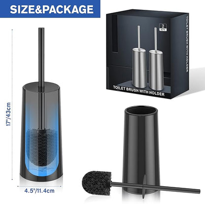 Toilet Brush and Holder, 2 Pack Toilet Brush Stainless Steel, Toilet Bowl Brush for Bathroom Toilet-Ergonomic, Elegant,Durable (Black)