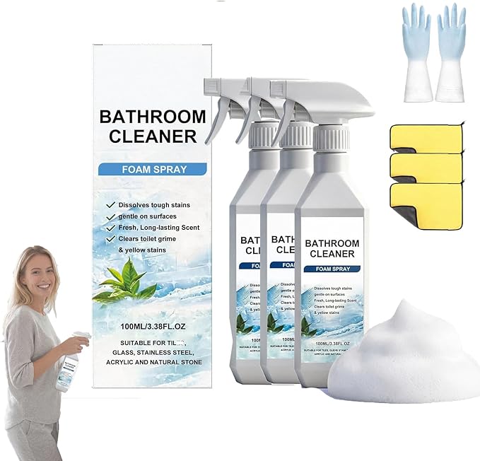 2026 Scale Remover Bathroom Cleaner,3.38oz Bathroom Cleaner Foam Spray,Powerful Bathroom Descaler Foam Cleaner,Multi-Surface Shower Foame,for Tiles,Glass,Stainless Steel,Toilets,Natural Stone (3)