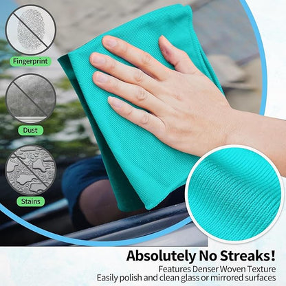 HOMERHYME Microfiber Cleaning Cloth - 6 Pack Glasses Cleaning Cloth, 16" x 14" Window Cleaning Rags, Streak Free Lint Free Polishing Cloths Wipes for Eye Glass, Stainless Steel, Windshield, Turquoise