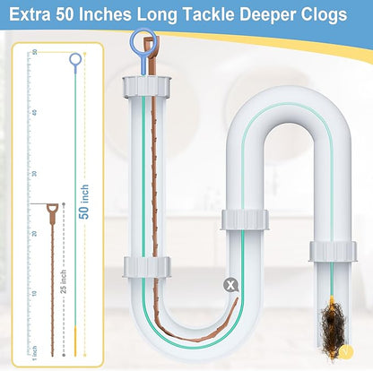 Snake Drain Clog Remover, Reusable 50 Inch Extended Sink Snake Drain Hair Removal Tool, Anti-break Metal Shower Snake Drain Unclogger Tool for Bathtub, Bathroom Sink Pipe Cleaning