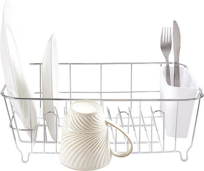 Sweet Home Collection 2 Piece Dish Drying Rack Set Drainer with Utensil Holder Simple Easy to Use Fits in Most Sinks, 14.5" x 13" x 5.25", White (Pack of 12)