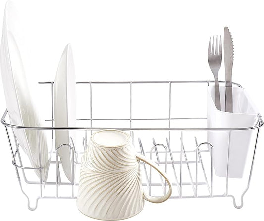 Sweet Home Collection 2 Piece Dish Drying Rack Set Drainer with Utensil Holder Simple Easy to Use Fits in Most Sinks, 14.5" x 13" x 5.25", White (Pack of 12)