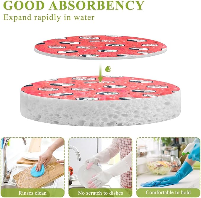 Sushi Kitchen Scrub Sponges, Pop-up Kitchen Cleaning Sponges Reusable Dish Washing Sponges for Bathroom Household Cleaning 3 Pack - Non Scratch Scrubber