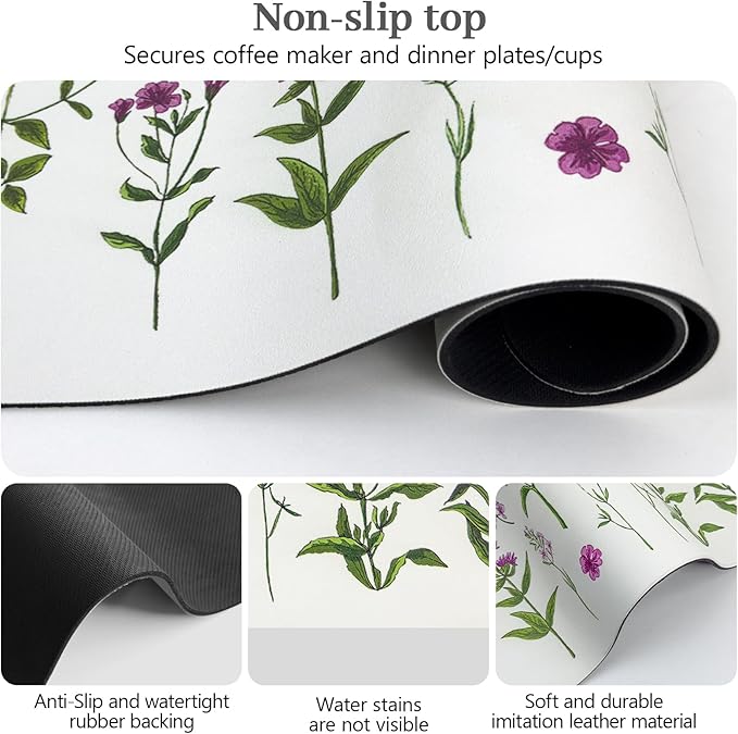Bloss Dish Drying Mat, Spring Flower Printed Coffee Bar Mat, Kitchen Counter Mat, Hide Stain Rubber Backed Dish Drying Pad/Spring Decor for Desk(16.1"x24.1", 2-Row Flower)