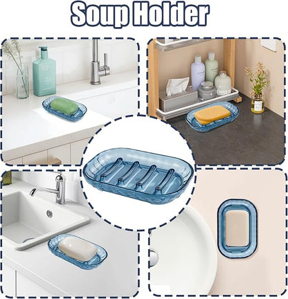 2 Pack Bar Soap Dish Holder, Plastic Clear Waterfall Soap Tray Dryer, Self Draining Soaps Saver for Shower, Kitchen Sink, Bathroom Restaurant Counter, Hotel (Blue)