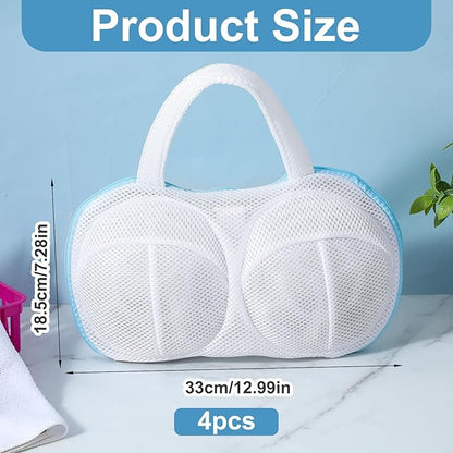 4pcs Bra Washing Bags for Laundry mesh laundry bags Bra Washer Protector Underwear Brassiere Bag Set for Washing Machine With Zipper bras laundrys bag Women Delicates Blue (A to C Cups)