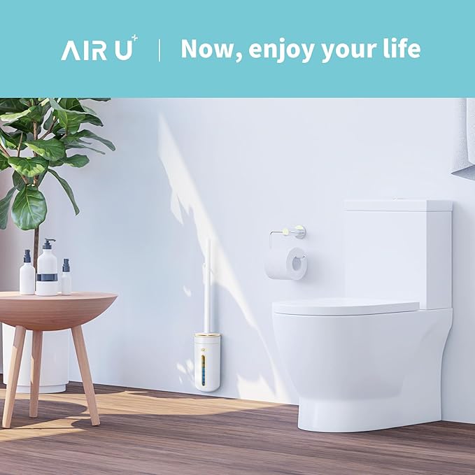 AIR U+ Disposable Toilet Brush, Toilet Bowl Cleaning System with 24 Count Wand Refill, Clean Brush Starter Kit with 1 Toilet Wand, 1 Storage Caddy and 1 Fragrant Tablet (1 + 24)