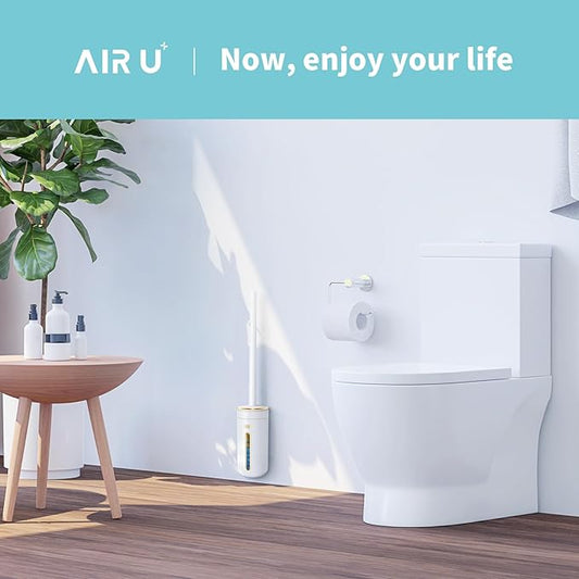 AIR U+ Disposable Toilet Brush, Toilet Bowl Cleaning System with 24 Count Wand Refill, Clean Brush Starter Kit with 1 Toilet Wand, 1 Storage Caddy and 1 Fragrant Tablet (1 + 24)