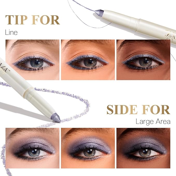 Eyeshadow Makeup Stick, Cream Shimmer, Eyeshadow Highlighter Makeup Eye Brightener Pencil Sticks Cosmetics, with Built-in Brush and Sharpener