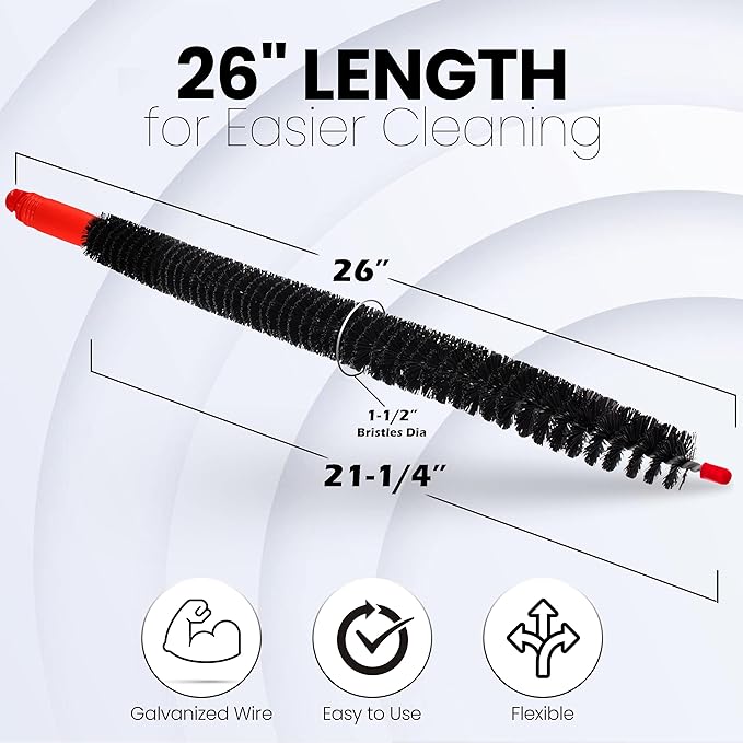 Dryer Vent Cleaner Lint Brush, Long Flexible Refrigerator Coil Cleaning Brush, 26 Inch,Black,Large (Pack of 1),1295