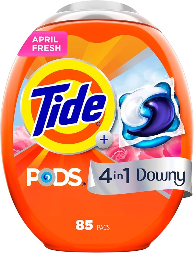 Tide PODS Laundry Detergent soap with a touch of Downy 4-in-1 Detergent, 85 Count, Stain Remover, Freshness, Softness, Fabric Protecter, HE Compaible