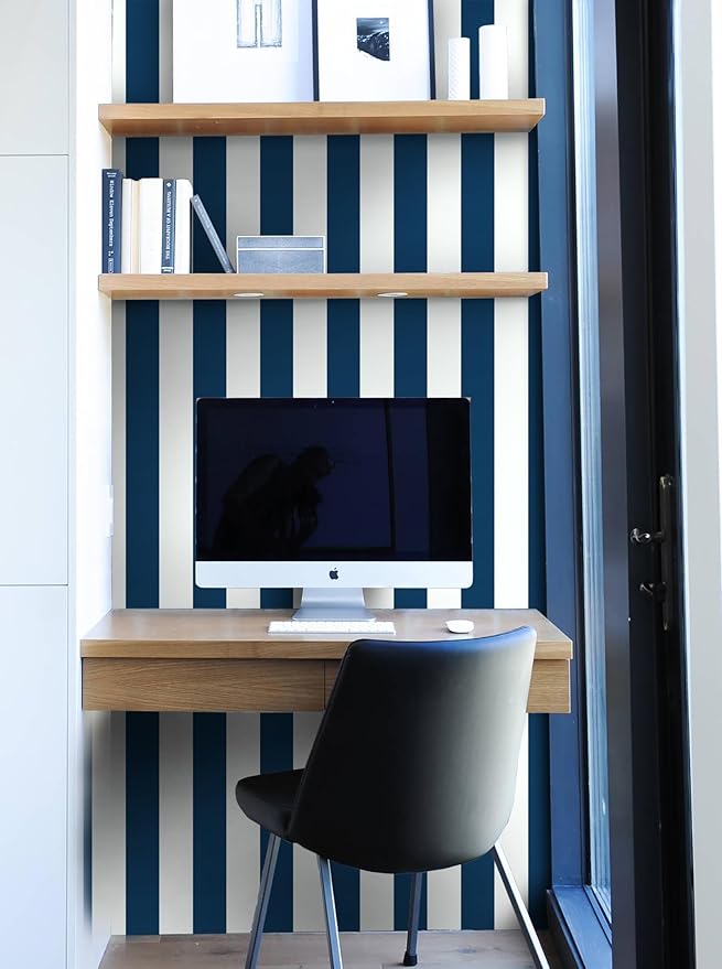 Guvana 118"x17.7" Blue and White Striped Contact Paper Navy Blue Peel and Stick Wallpaper Modern Removable Wallpaper Self-Adhesive Wall Paper for Accent Wall Countertop Shelf Drawer Decor