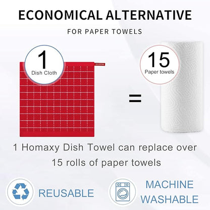 Homaxy 100% Cotton Terry Kitchen Dish Cloths, Ultra Soft and Absorbent Dish Towels for Kitchen, Suitable for Drying and Washing Dishes, 6 Pack, 12 x 12 Inches, Red