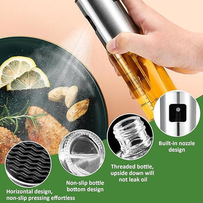 Olive Oil Sprayer for Cooking, 100ml Glass Oil Mister Bottle for Air Fryer, BBQ, Salad & Baking – Fine Mist, Leak-Proof Stainless Steel Dispenser with Brush, Funnel & Cleaning Kit (2 Pack)