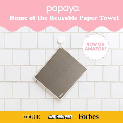 Papaya Reusable Paper Towels, Premium Swedish Dishcloths with Hook, Non-Scratch Reusable Paper Towel, 1 Sheet Replaces 17 Rolls - 2 Sheets, 1 Hook