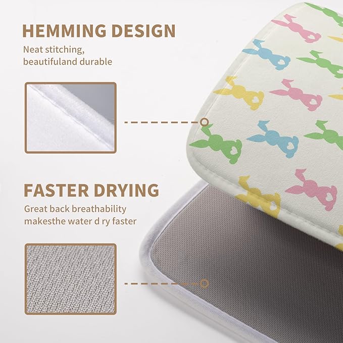 Easter Bunny Dish Drying Mat Colorful Cute Rabbits Kitchen Drying Mat Spring Microfiber Dish Dryer Pad Absorbent Reversible Dish Drainer Rack Mat Washable Dish Mat for Kitchen Countertop 16x18 Inch