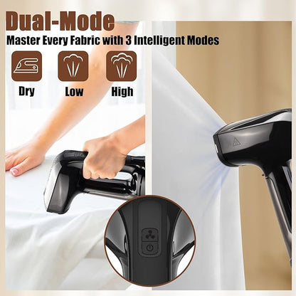 Vacuum Steamer for Clothes, 3200Pa Suction Handheld Clothes Steamer, Dual Mode, LED Display, Portable Travel Steamers for Clothes, Steaming & Ironing 2 In 1, 160ml Water Tank (for 110-120V) - Black