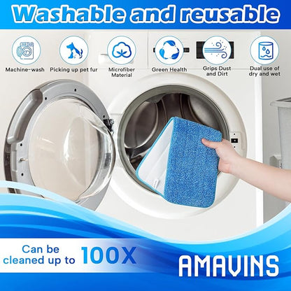 AmaVins 3 Pack Microfiber Cleaning Pads, Reusable Microfiber Mop Pads for 18 Inch Mop, Hardwood Floor Replacement Cleaning Mop Pads, Machine Washes
