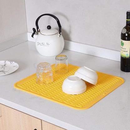 MicoYang Silicone Dish Drying Mat for Multiple Usage,Easy clean,Eco-friendly,Heat-resistant Silicone Mat for Kitchen Counter or Sink,Refrigerator or Drawer Liner Yellow 2XL 24 inches x 18 inches