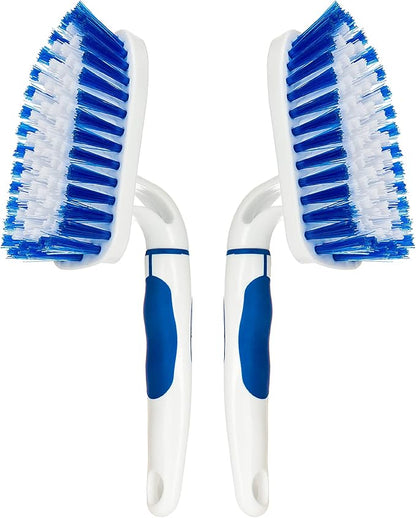 2-Pack Scrub Brush for Cleaning with Long Handle,Medium Firm Brush Bathroom Cleaning Supplies and Bathtub Cleaner and Shower Cleaning Brush,Multi-Scene Use for Kitchen or Carpet Brush,White&Blue