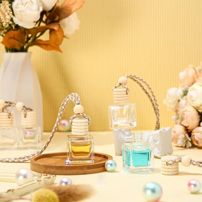 BBTO 50 Pcs Hanging Car Air Freshener Car Diffuser Bottles Empty Glass Perfume Bottle Freshener Diffuser Bottle Pendant for Essential Oil Fragrance Aromatherapy Bottle Ornament(Cube)