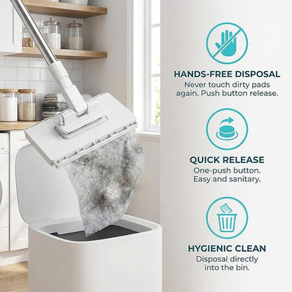 2026 New Lazy Mop Clip-on , Reusable Mini Mop with 4 Reusable Cloths, Automatic Cloth Change Function, Wet and Dry Dual Use, Zero-Touch Cloth Operation, Ideal for Floors and Walls