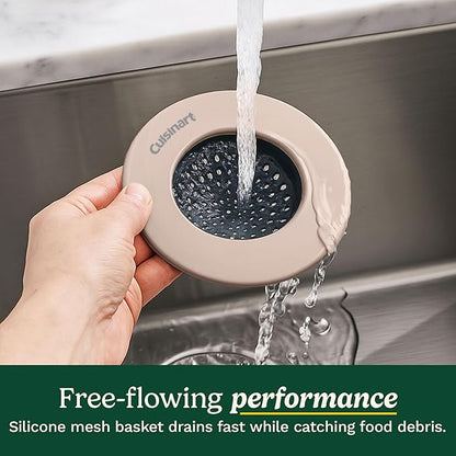 Cuisinart Sink Strainers- 2 Pack Kitchen Sink Drain Strainer & Food Catcher with Enamel-Coated Stainless Steel Rim and Silicone Base, Fits Standard 3.5" Drains, Outer Diameter 4.35", Scratch-Safe