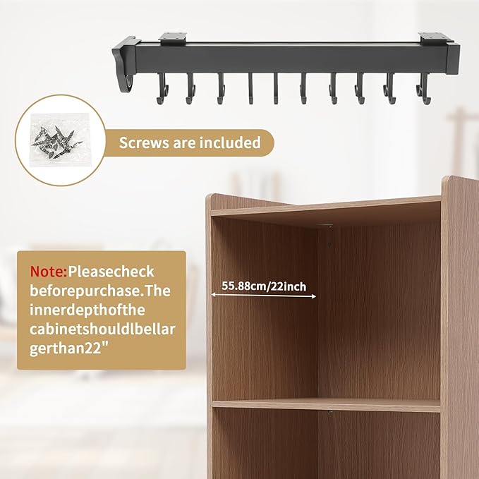 Pull-Out Mop and Broom Holder Slide Broom Closet Organizer Sliding Garage Storage Rack with 20 Adjustable Hooks, 22 in Wall Mount Sliding Organizer Rack for Closet, Kitchen, Laundry