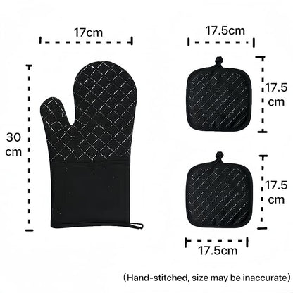 Oven Mitts and Pan Racks 4-Piece Set, Extended Kitchen Oven Mitts and Pan Racks, Heat Resistant 500 °F, Silicone Non-Slip Surface for Baking and Cooking (Black)