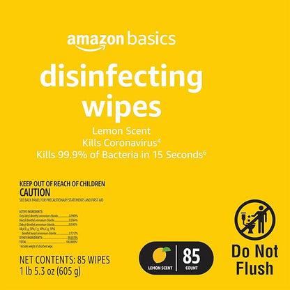 Amazon Basics Disinfecting Wipes, Lemon & Fresh Scent, Sanitizes/Cleans/Disinfects/Deodorizes, 255 Count (2 Packs Lemon, 1 Pack Fresh Scent)