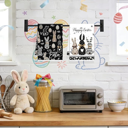 Happy Easter Kitchen Towels, Bunny Eggs Dish Towels Gifts for Cooking Cleaning Set of 4, Farmhouse Spring Rabbits Hand Towels for Bathroom Home Decor
