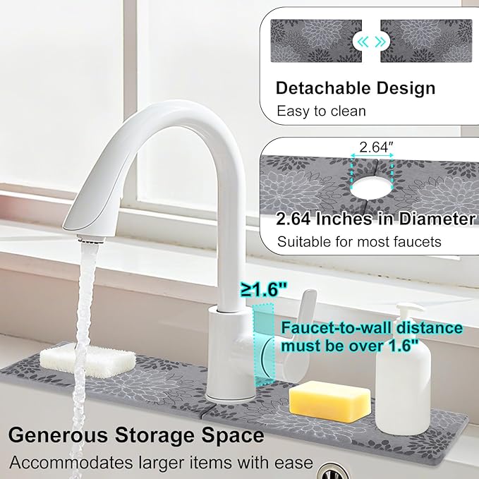 3 PCS Large Stone Dish Drying Mat for Kitchen Counter, Quick Dry Stone Dishes Mats Cup Coasters, Sink Faucet Mat, Water Absorbing Diatomaceous Earth Drying Pad for Countertop Tableware, Bottles