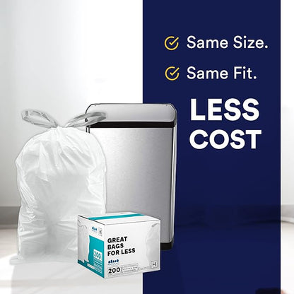 Plasticplace Custom Fit Trash Bags, Compatible with Simplehuman Code Q (50 Count), 13-17 Gallon Drawstring Garbage Liners, Heavy Duty Tear-Resistant