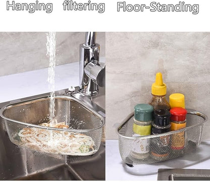 Kitchen Triangle Sink Strainer, Corner Sink Strainer, Multifunction Sink Drain Strainer Basket, Stainless Steel Food Catcher Strainer for Kitchen Waste, Vegetable, Fruits (Silver) (CF-001)