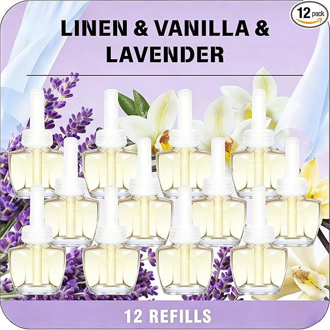FIRIK Plug Ins Refills Air Freshener - Linen & Vanilla & Lavender Scent - 12 Pack for Home and Bathroom, Compatible with Air Wick & Glade, Not Include Glade Plus
