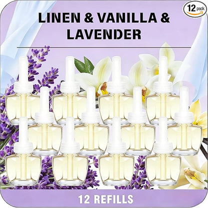 FIRIK Plug Ins Refills Air Freshener - Linen & Vanilla & Lavender Scent - 12 Pack for Home and Bathroom, Compatible with Air Wick & Glade, Not Include Glade Plus