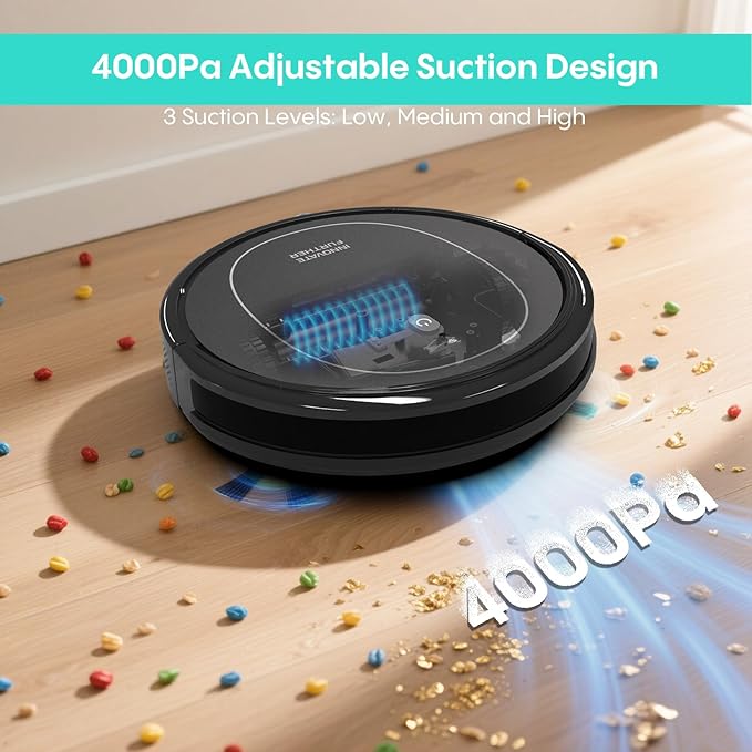 3-in-1 Robot Vacuum and Mop 4000Pa Vacuum Robot & WiFi/App/Remote/Alexa & Central Brush & Scheduled & Auto-Recharge Cleaning Robotic Vacuums Cleaner for Home Pet Hair, Hardfloors, Carpet