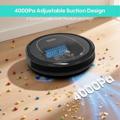 3-in-1 Robot Vacuum and Mop 4000Pa Vacuum Robot & WiFi/App/Remote/Alexa & Central Brush & Scheduled & Auto-Recharge Cleaning Robotic Vacuums Cleaner for Home Pet Hair, Hardfloors, Carpet