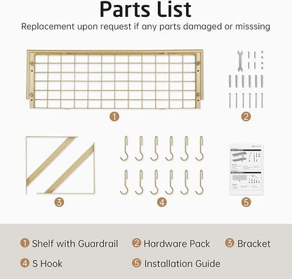 KES 30-Inch Gold Pot Rack, Wall Mounted Hanging Pot and Pan Organizer with 12 Sturdy Hooks, Elegant Modern Kitchen Wall Hanger Shelves, KUR215S75A-GD